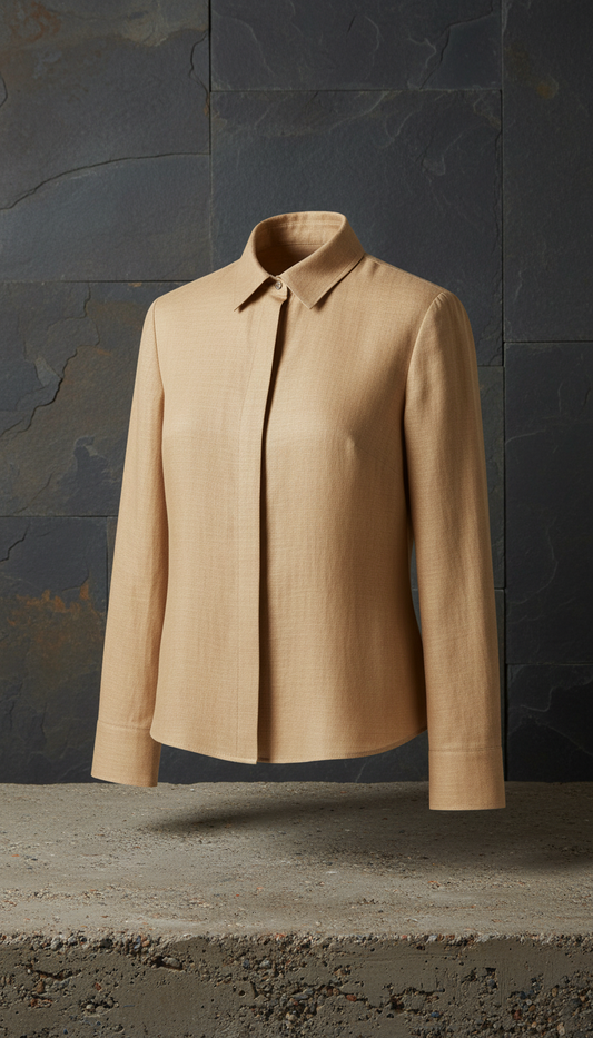 Warm sand tailored blouse in a new setting