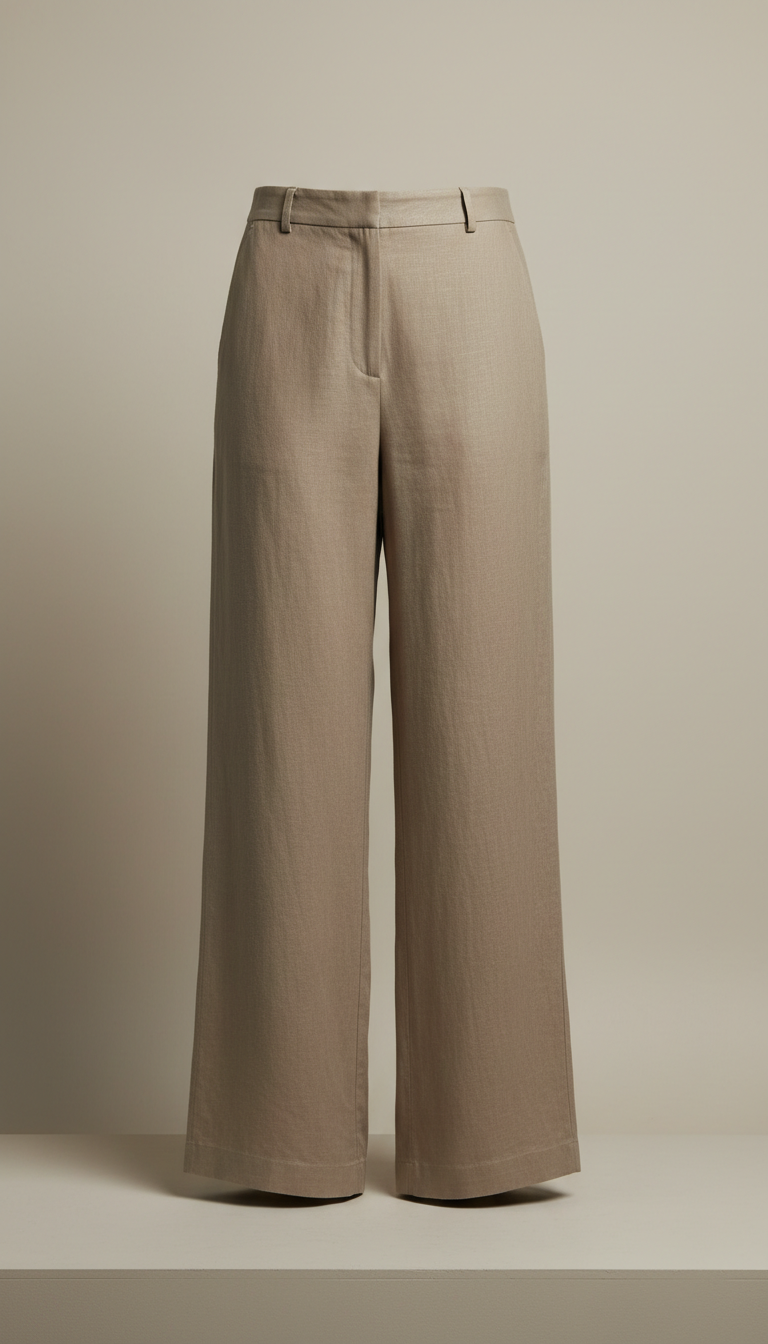 Wide-leg linen blend trouser in Clay Gray, Default angle is 3/4 front shot at hip height for each pant style—showing...